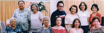  ??  ?? SMILES. Señora Paqui Aboitiz, Quina Melendez, Myra Gonzalez, Vilma Ouano and Margot Larrañaga. Standing from left, Jose Mari Miranda, Angeles Antigua, Kingsley Medalla, Teresin Mendezona, Tessie Javier and Diana Balaunzara­n.