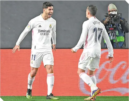  ?? / FOTO: AFP ?? Marco Asensio y Lucas Vázquez han dado la cara y hasta hicieron olvidar la esperada aparición de Eden Hazard.