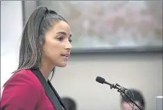  ??  ?? Olympic gold medalist Aly Raisman told the former sports doctor Larry Nassar, “You have not taken gymnastics away from me,” during Nassar’s sentencing hearing Friday in Lansing, Mich.