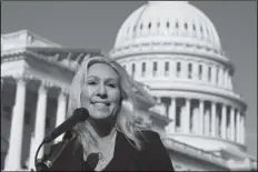  ?? SUSAN WALSH/AP ?? IN THIS FEB. 5 FILE PHOTO, Rep. Marjorie Taylor Greene, R-Ga., speaks during a news conference on Capitol Hill in Washington.