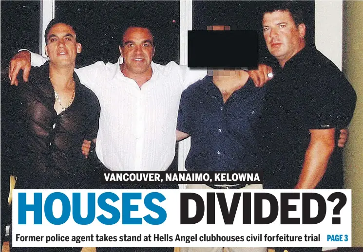  ??  ?? Seen here in 2015, from left, Hells Angel Rob Alvarez, former Hells Angel Louie Robinson, police agent Micheal Plante and Hells Angel prospect Randy Potts.