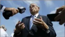  ?? JULIO CORTEZ — ASSOCIATED PRESS FILE PHOTO ?? U.S. Sen. Bob Menendez takes questions Aug. 17 after a news conference talking about flood insurance, in Union Beach, N.J.