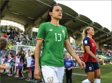  ??  ?? Aine O’Gorman of Republic of Ireland prior to the 2019 FIFAWomen’sWorld Cup Qualifier match between Republic of Ireland and Norway at Tallaght Stadium.