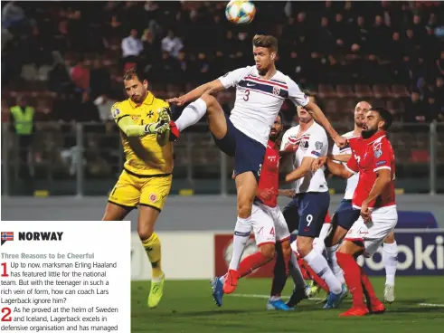  ??  ?? Solid...Norway defender Kristoffer Ajer (in white)