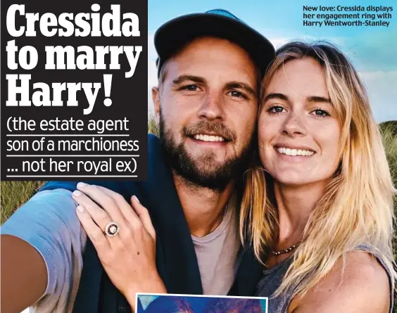  ??  ?? New love: Cressida displays her engagement ring with Harry Wentworth-Stanley