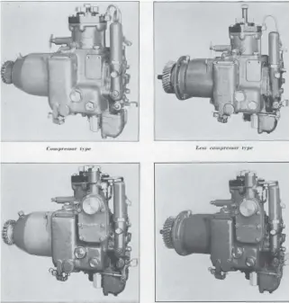 ??  ??  If you wonder what the pumps looked like, here are the four varieties of SD pumps. They were the size and weight of later econo car engines! The “compressor” types were plugged outboard of an air compressor that was driven directly from the accessory gear drive at the front of the engine. The “less-compressor” types were driven directly off the accessory drive.