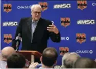  ?? JULIE JACOBSON — THE ASSOCIATED PRESS FILE ?? Knicks president Phil Jackson answers questions during a news conference in April at the team’s training facility in Greenburgh, N.Y.