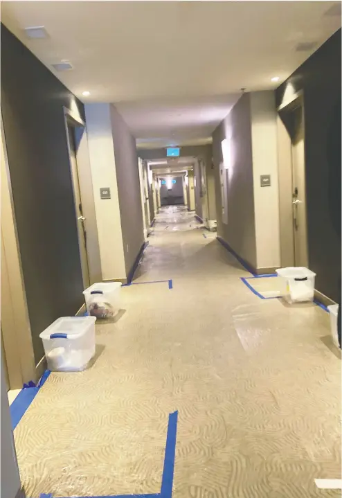  ?? PHOTOS: COURTESY ANGELO VANEGAS ?? Angelo Vanegas took this photograph of the hallway while he was spending 14 days quarantine­d in Calgary at one of the government-designated facilities after returning from a visit with family in Mexico in mid-january.