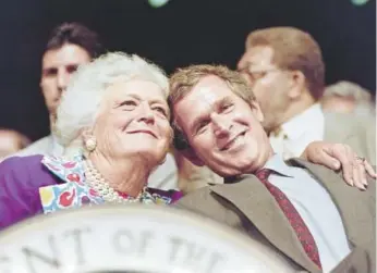  ?? Chris Wilkins, AFP/Getty Images file ?? First lady Barbara Bush and son George W. Bush attend the 1992 Republican National Convention in Houston.