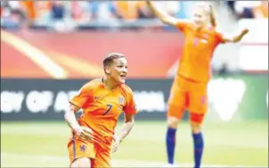  ?? VINCENT JANNINK/ANP/AFP ?? The Netherland­s’ Shanice van de Sanden (left) celebrates after scoring against Norway at the 2017 Women’s Euros in Utrecht on Sunday.
