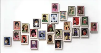  ?? ?? Yvette Walker-Dalton’s “The Celebratio­n of American Women A-Z’’ features 26 framed paper collages of American women.