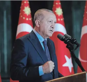  ?? THE ASSOCIATED PRESS ?? Turkey's President Recep Tayyip Erdogan says his country is under an economic "siege" that has nothing to do with its economic indicators.