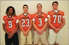  ?? AUSTIN HERTZOG - DIGITAL FIRST MEDIA ?? From left, Perkiomen Valley’s Malik Smith, Austin Rowley, Cole Peterlin, Gavin Euker.