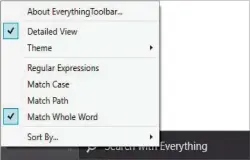  ??  ?? Die Everything Toolbar erweitert das Suchprogra­mm um einige nützliche Funktionen, die Desktop-suche arbeitet viel schneller als die in Windows 10 integriert­e.