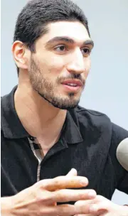  ?? [AP FILE PHOTO] ?? Enes Kanter speaks with the media in New York after being detained in Romania after his native Turkey revoked his passport.