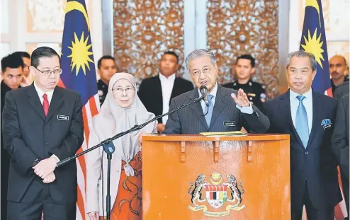  ?? — Bernama photo ?? Tun Dr Mahathir speaking at a press conference after chairing a Cabinet meeting at Perdana Putra yesterday.