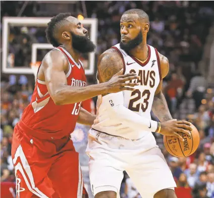  ?? TROY TAORMINA/USA TODAY SPORTS ?? You can make a case for Houston’s James Harden, left, and Cleveland’s LeBron James for NBA MVP.