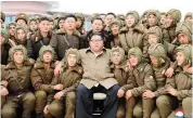  ??  ?? In this undated photo provided on Monday, Nov. 18, 2019, by the North Korean government, North Korean leader Kim Jong Un, center, poses with North Korean air force sharpshoot­ers and soldiers for a photo at an unknown location in North Korea. (Korean Central News Agency/Korea News Service via AP)