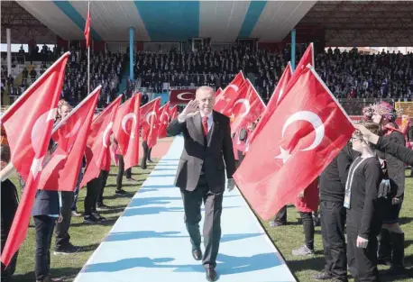  ?? Reuters ?? Turkish President Tayyip Erdogan attends a ceremony marking the 104th anniversar­y of Battle of Canakkale, also known as the Gallipoli Campaign in Turkey. —