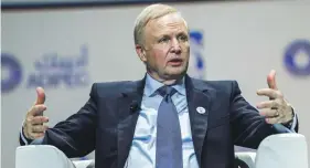  ?? Victor Besa / The National ?? Bob Dudley says discussion­s are taking place to use capital in Adnoc’s expanding downstream facility