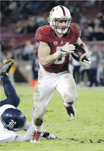  ?? — PHOTOS: AP FILES ?? Stanford running back Christian McCaffrey, who rushed for more than 3,600 yards the past two seasons, will skip the Sun Bowl and the risk of injury to begin preparatio­ns for the NFL draft.