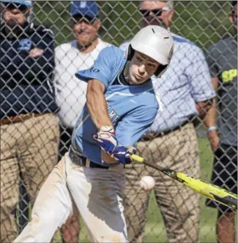  ?? JOHN BLAINE — FOR THE TRENTONIAN — FILE PHOTO ?? Notre Dame High student Jake Kmiec drove in two runs and scored two runs for Lawrence Post 414 on Sunday.