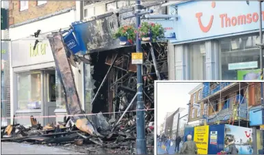  ??  ?? The old home of The Works in Week Street, Maidstone, was demolished last year after a suspected arson attack gutted the shop; work to repair the building, inset, is nearing completion