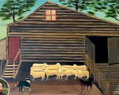  ??  ?? Artist Graham Christense­n, inset, was raised in Feilding and enjoys depicting farmyard scenes. His work is on show at the Yellow Church Gallery.