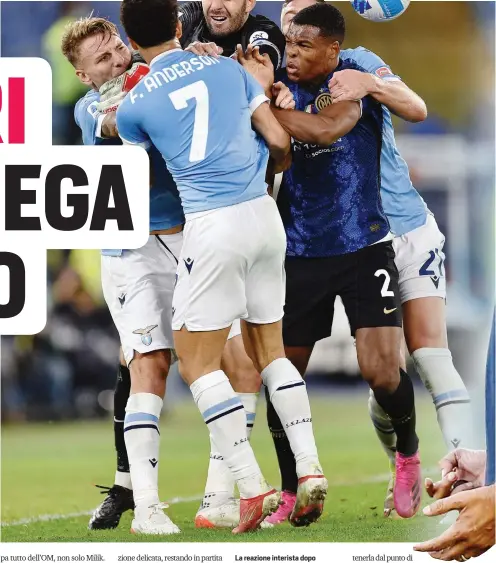  ?? GETTY ?? La reazione interista dopo il gol del sorpasso biancocele­ste realizzato da Felipe Anderson sabato scorso all’Olimpico