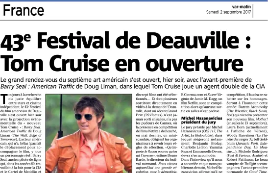  ??  ?? En grande forme Tom Cruise : après La Momie et en attendant le voilà dans BarryIl incarne un ancien pilote de ligne, accessoire­ment trafiquant de drogue travaillan­t pour le cartel de Medellín, qui fut recruté par la CIA dans le but de mener une opération antidrogue en Amérique centrale.