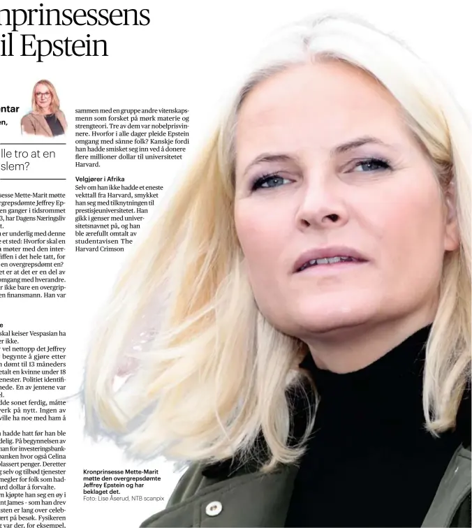  ?? Foto: Lise Åserud, NTB scanpix ?? Kronprinse­sse Mette-Marit møtte den overgrepsd­ømte Jeffrey Epstein og har beklaget det.