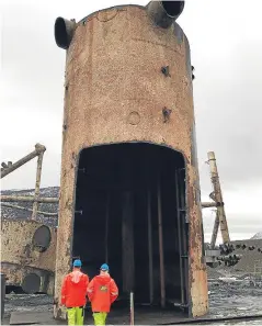  ??  ?? An oil rig leg being decommissi­oned at AF Vats, Norway.