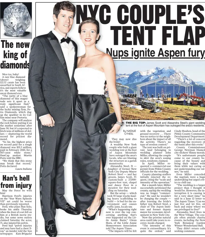  ??  ?? HE BIG TOP: James Scott and Alexandra Steel’s giant wedding nt at the foot of Aspen Mountain has outraged the area’s residents.