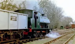  ?? ?? Iron ore tippler wagon B383560 is shunted by a quarry locomotive, Bagnall 0-6-0ST No. 2668 of 1942 Cranford No. 2, at Rocks by Rail in 2010. RBR