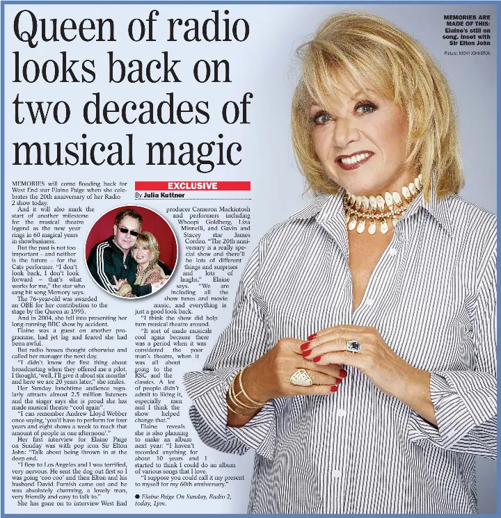  ?? Picture: NICKY JOHNSTON ?? MEMORIES ARE MADE OF THIS: Elaine’s still on song. Inset with
Sir Elton John