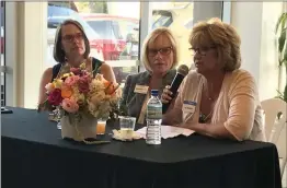  ?? Steve Kiggins/ The Signal ?? From left, Holly Schroeder, Cheri Fleming and Jill Mellady shared leadership advice with the NextSCV group at Valencia Acura in April.