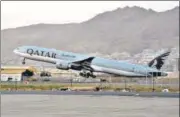  ?? AFP ?? A Qatar Airways aircraft takes off from the airport in Kabul, Afghanista­n on Thursday.