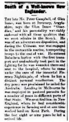  ?? ?? Peter’s obituary from the Armidale Express in 1915