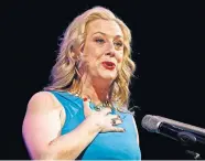  ?? PHIPPS/ THE OKLAHOMAN] ?? U.S. Rep. Kendra Horn gives a concession speech during her watch party in the 5th District congressio­nal race at the Tower Theatre in Oklahoma City on Wednesday. [SARAH