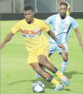  ?? (Courtesy pic) ?? (RIGHT PIC) Sihlangu’s Kwakhe Thwala (front) in action against Somalia in their AFCON qualifiers last Wednesday in Morocco. Sihlangu will be hoping to finish the job at home in the second leg.