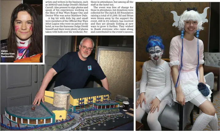  ??  ?? Zenya Mullins from Foulksmill­s. Noel McCormack with his wonderful scale model of the Riverside Park Hotel in Enniscorth­y. Taylor May Farrell and Keegan Doyle from New Ross.