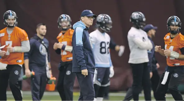  ?? SEAN KILPATRICK/THE CANADIAN PRESS ?? Toronto Argonauts head coach Marc Trestman prepares his team in Ottawa on Wednesday for Sunday’s Grey Cup date with the Calgary Stampeders.