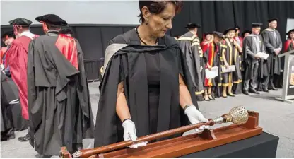  ?? Photograph­y
Photo: USQ ?? FOLDING UP GLOVES: Sharon Schasser, USQ Director of Student and Academic Support, will retire at the end of year.