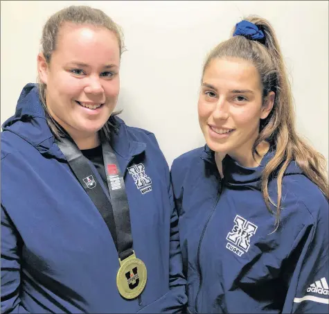  ?? CONTRIBUTE­D ?? Sam Lake, left, and Sophie Parker both began their rugby careers while attending Avon View High School. As university student-athletes, they now have a U SPORTS national championsh­ip title to be proud of.