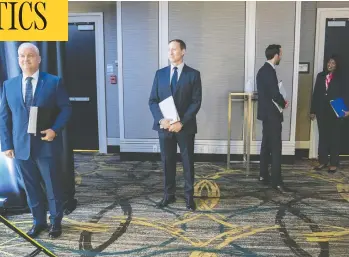  ?? FRANK GUNN/THE CANADIAN PRESS ?? From left, Conservati­ve Party of Canada leadership candidates Erin O’toole, Peter Mackay, Derek Sloan and Leslyn
Lewis have much in common but have expressed different views on the issues of abortion and climate change.