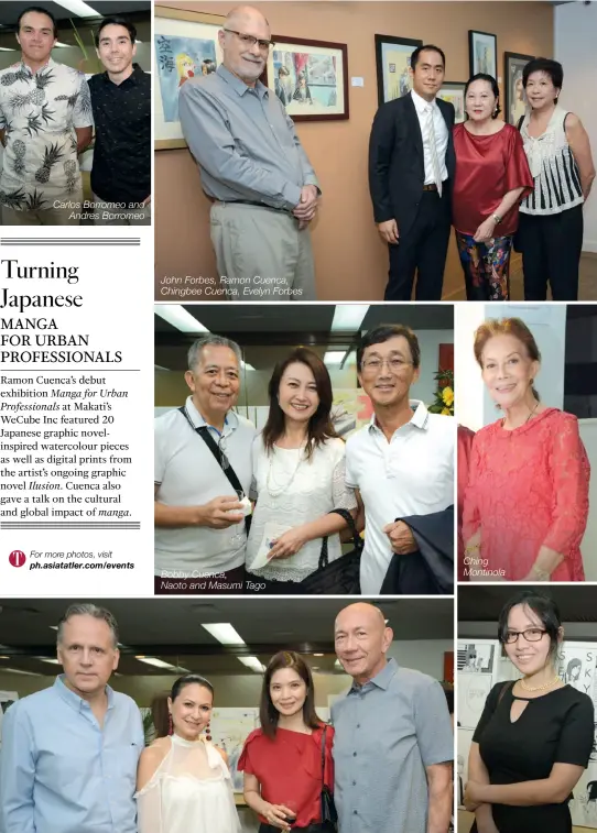  ??  ?? Carlos Borromeo and Andres Borromeo John Forbes, Ramon Cuenca, Chingbee Cuenca, Evelyn Forbes Bobby Cuenca, Naoto and Masumi Tago Caption_White Ching Montinola