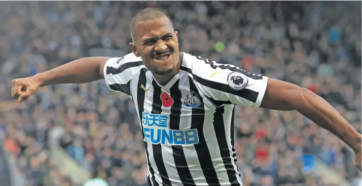  ?? Photo: Football News ?? An elated Newcastle United’s Salomon Rondon after scoring his second goal against Bournemout­h during the England Premier League clash at St James Park, Newcastle upon Tyne, England on November 10, 2018.