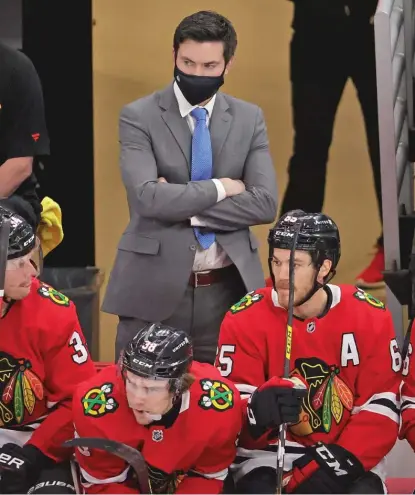  ??  ?? Despite positive trends, Blackhawks coach Jeremy Colliton will continue to preach diligence and caution.