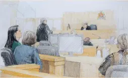  ?? (Drawing: Jane Wolsak/Reuters) ?? HUAWEI CFO Meng Wanzhou (left) appears at her BC Supreme Court bail hearing in Vancouver last week.
