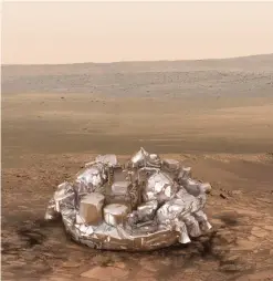  ??  ?? An artist’s impression yesterday shows the Schiaparel­li module on the surface of Mars. — AP